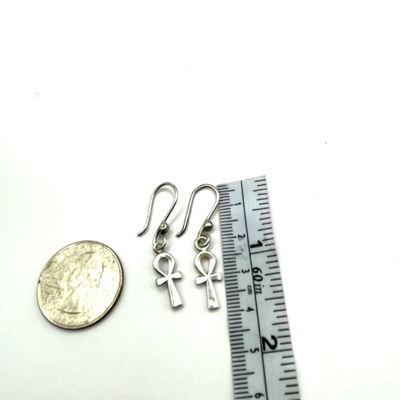 Ankh Symbol Earrings Vintage Dangle  Key of Life 925 Sterling Silver - Picture 10 of 11